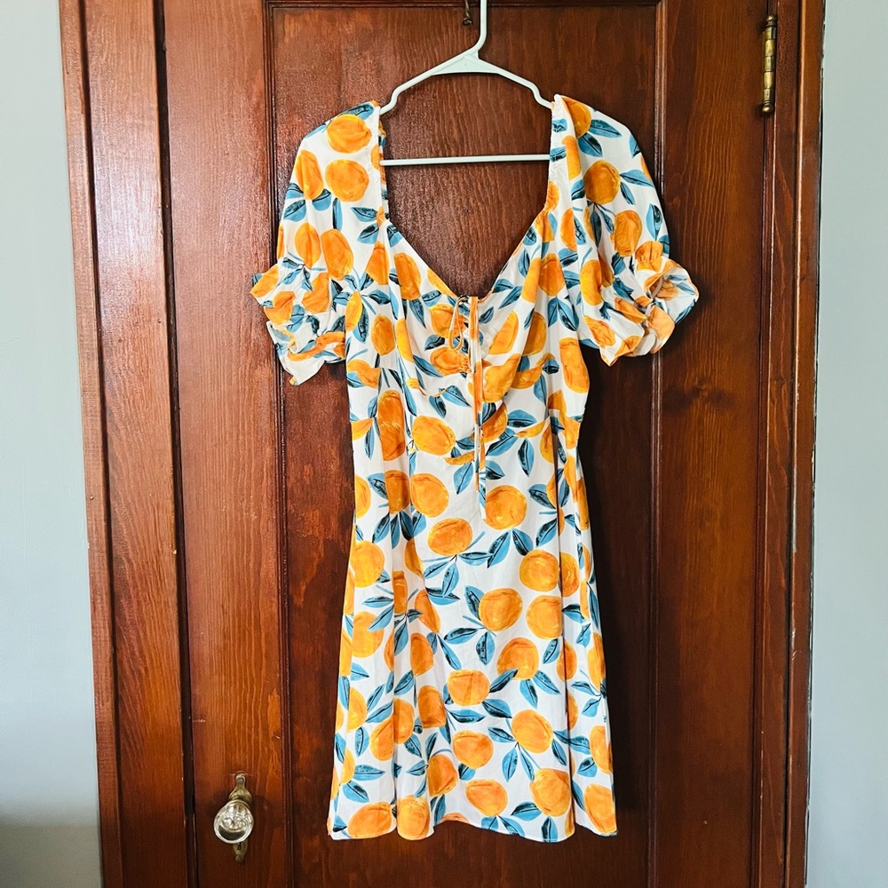 Shein orange print milkmaid dress. Size 16 (fits XL)